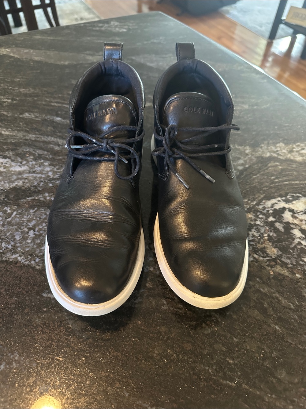 Cole Haan Black Leather Chukka Boots with White Soles